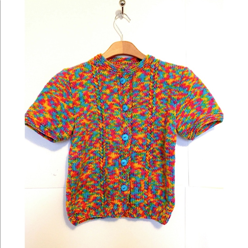 Vintage Handknit Sweater Tee Spacedye Rainbow